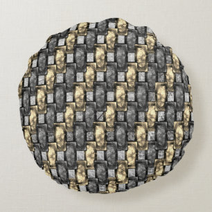 Grey and golden stain, carved rectangular pieces round cushion