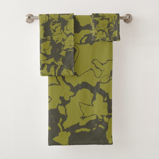 Grey and Green abstract Bath Towel Set (Insitu)