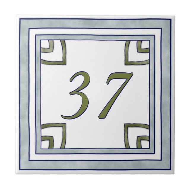 Grey and Green Big House Number Ceramic Tile (Front)