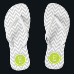 Grey and Green Chevron Monogram Thongs<br><div class="desc">Custom printed flip flop sandals with a stylish modern chevron pattern and your custom monogram or other text in a circle frame. Click Customise It to change text fonts and colours or add your own images to create a unique one of a kind design!</div>