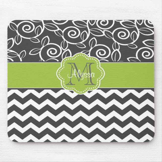 Grey and Green Chevron Personalised Mousepad (Front)