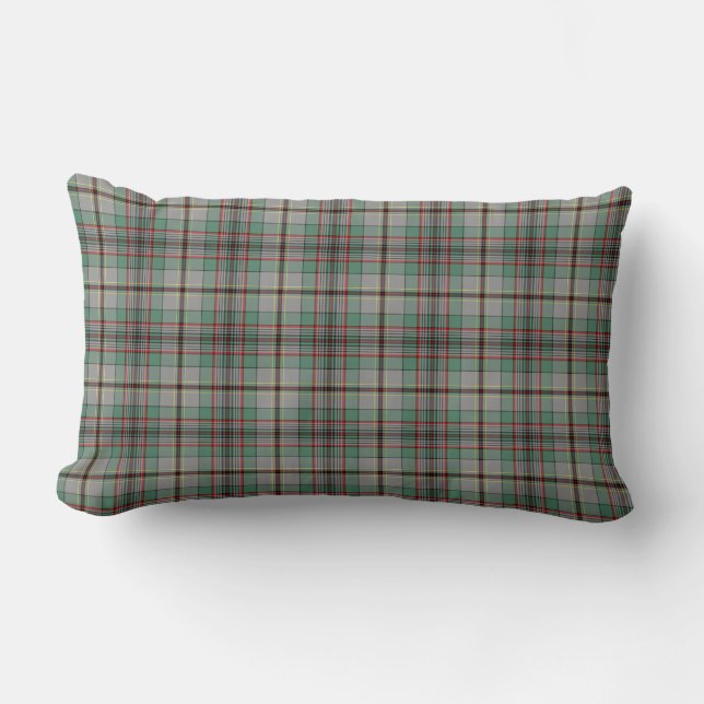 Grey and Green Clan Craig Scottish Plaid Lumbar Cushion (Front)