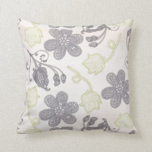 Grey and Green Floral Throw Pillow