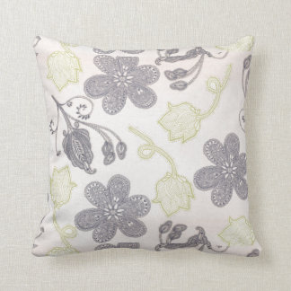 Grey and Green Floral Throw Pillow