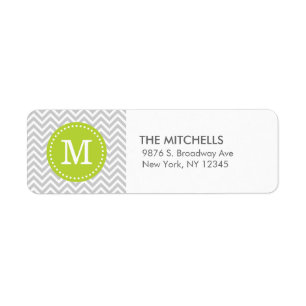 Grey and Green Modern Chevron Custom Monogram Return Address Label