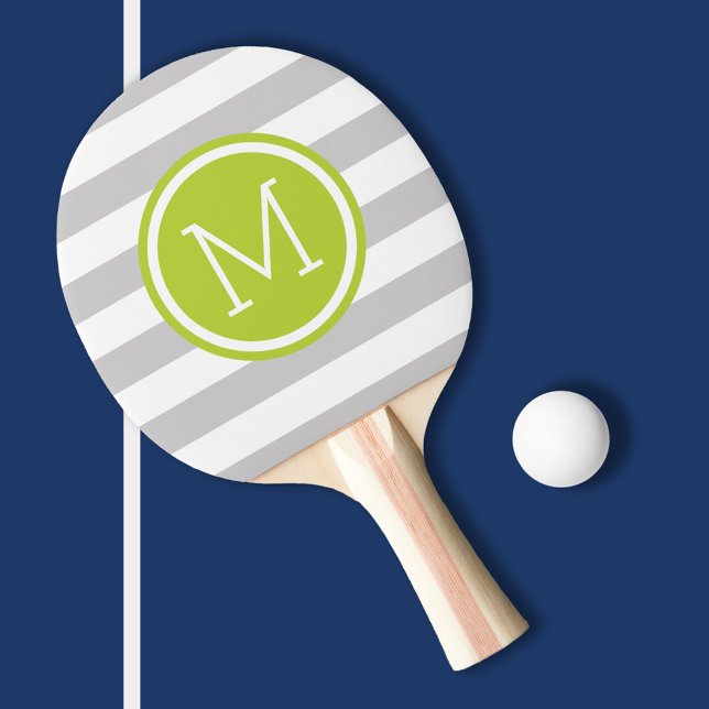 Grey and Green Preppy Stripes Monogram Ping Pong Paddle (Creator Uploaded)