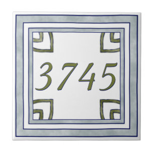 Grey and Green Small House Number Tile