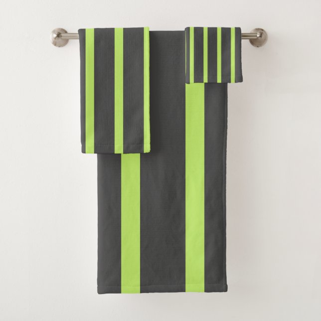 Grey and Green Stripes Bath Towel Set (Insitu)