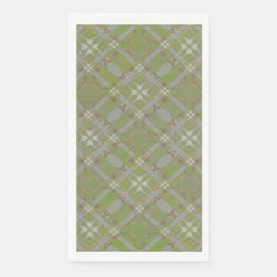 Grey and Green Tiled Scroll Diamond Pattern Napkin