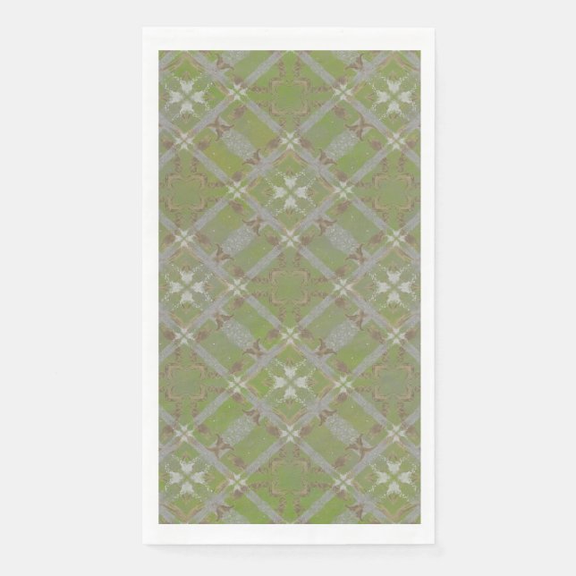 Grey and Green Tiled Scroll Diamond Pattern Napkin (Front)