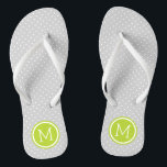 Grey and Green Tiny Dots Monogram Thongs<br><div class="desc">Custom printed flip flop sandals with a cute girly polka dot pattern and your custom monogram or other text in a circle frame. Click Customise It to change text fonts and colours or add your own images to create a unique one of a kind design!</div>