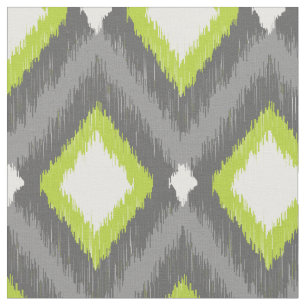 Grey and Green Tribal Ikat Chevron Fabric