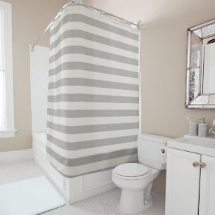 Grey and Ivory Stripes   Farmhouse Bathroom Decor Shower Curtain