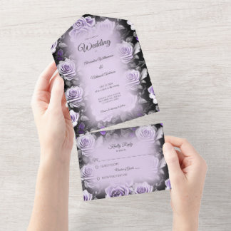 Grey and Lavender Roses All In One Invitation