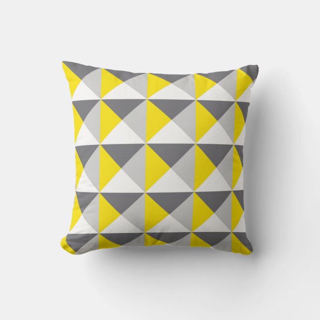 Grey and Lemon Geometric Print Cushion (Front)