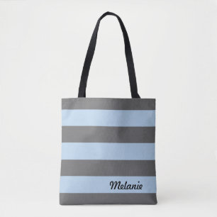 Grey and Light Blue Stripes Tote Bag