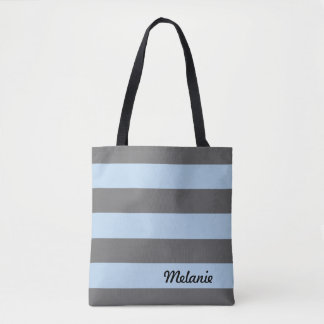 Grey and Light Blue Stripes Tote Bag