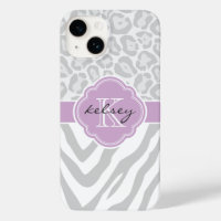 Grey and Lilac Animal Print Monogram