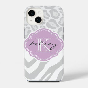 Grey and Lilac Animal Print Monogram iPhone Case