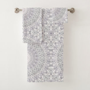Grey and Lilac Mandala Pattern Bath Towel Set
