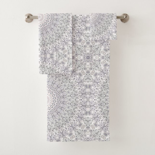 Grey and Lilac Mandala Pattern Bath Towel Set (Insitu)