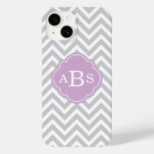 Grey and Lilac Purple Modern Chevron Monogram Case-Mate iPhone 14 Case