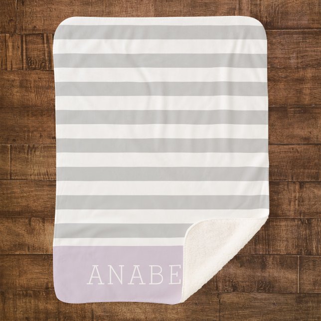 Grey and Lilac Stripes Monogram | Editable Colours Sherpa Blanket (Creator Uploaded)