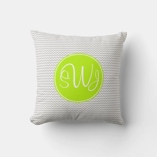 Grey and Lime Chevron Cushion (Front)