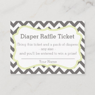 Grey and Lime Chevron Diaper Raffle Ticket Enclosure Card