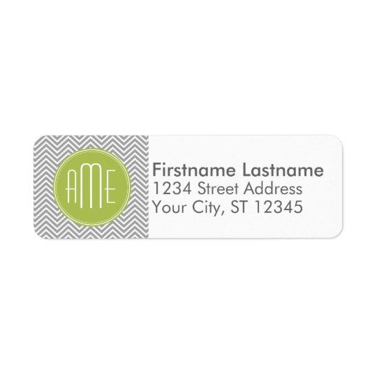 Grey and Lime Chevrons with Custom Monogram Return Address Label