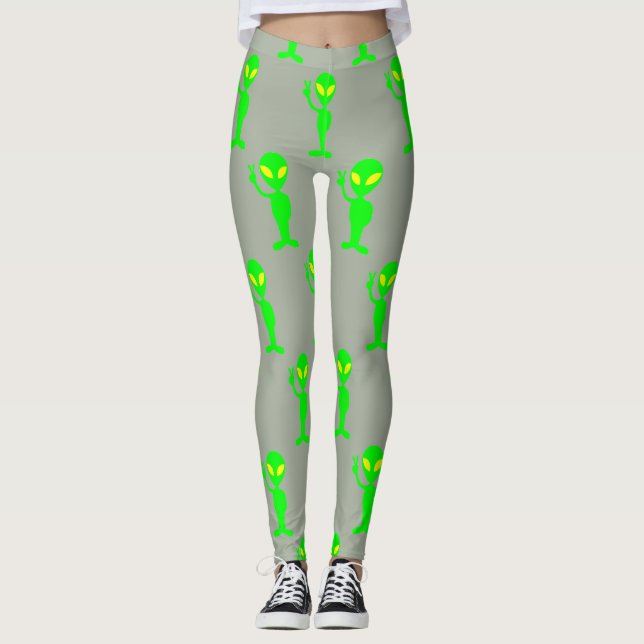 Grey and Lime Green Alien Leggings (Front)