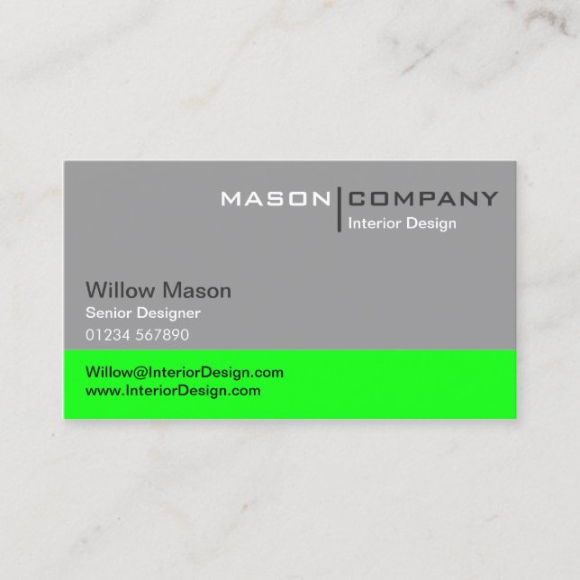 Grey and Lime Green Corporate Business Card (Front)