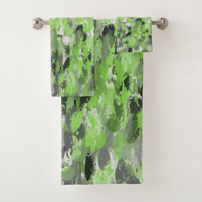 Grey and Lime Green Paintballs Bath Towel Set (Insitu)