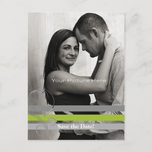 Grey and Lime Photo Card Save The Date (Front)
