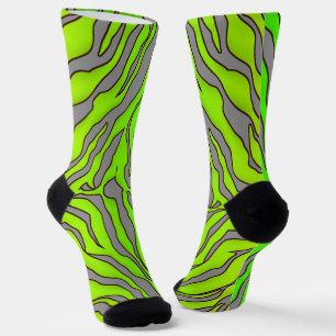 Grey And Lime Tiger Stripes Animal Print 1 Socks