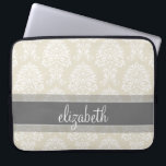 Grey and Linen Vintage Damask Pattern with Name Laptop Sleeve<br><div class="desc">An elegant pattern with a classy font designed for a feminine woman. Add your name or monogram. If you need to make adjustments to the artwork,  click on the customise it button to make changes.</div>