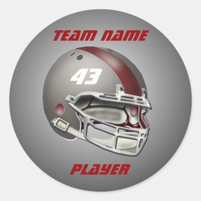 Grey and Maroon Football Helmet Classic Round Sticker (Front)