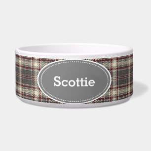 Grey and Maroon Plaid Pet Food Bowl