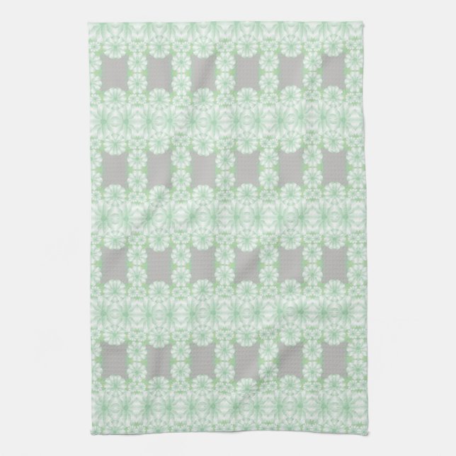 Grey And Mint Green Floral Kitchen Towel (Vertical)