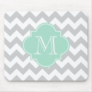 Grey and Mint Modern Chevron Custom Monogram Mouse Pad