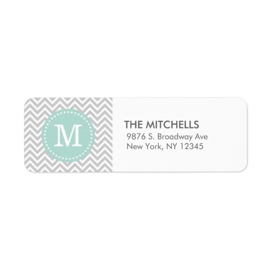 Grey and Mint Modern Chevron Custom Monogram Return Address Label