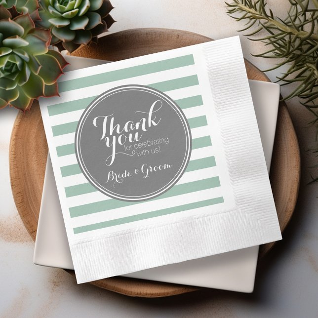 Grey and Mint - Thank You Wedding Bride Groom Napkin (Personalized Wedding Thank You Napkins)