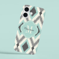 Grey and Mint Tribal Ikat Chevron Monogram