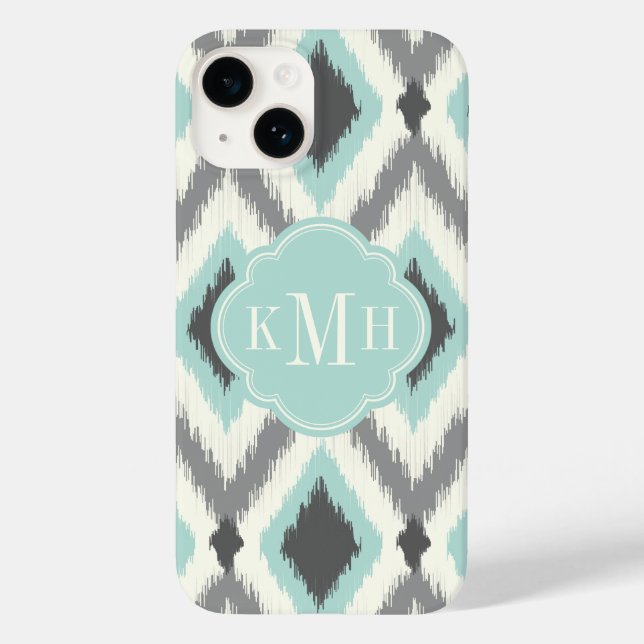 Grey and Mint Tribal Ikat Chevron Monogram Case-Mate iPhone Case (Back)