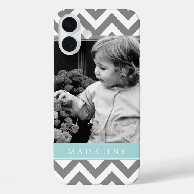 Grey and Mint Zigzags Personalised Photo Case-Mate iPhone Case (Back)