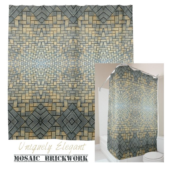 Grey and Mustard Brick Mosaic Shower Curtain (Creator Uploaded)