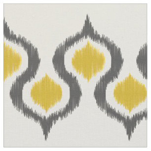 Grey and Mustard Ikat Tribal Pattern Fabric