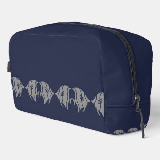 Grey and Navy Blue Fish Design Dopp Kit
