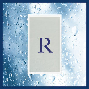 Grey and Navy Blue Monogrammed Paper Guest Towel Napkin