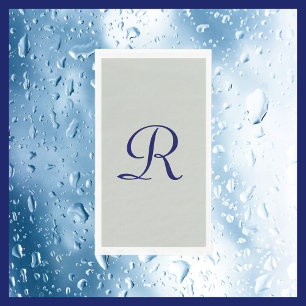 Grey and Navy Blue Monogrammed Paper Guest Towel Napkin